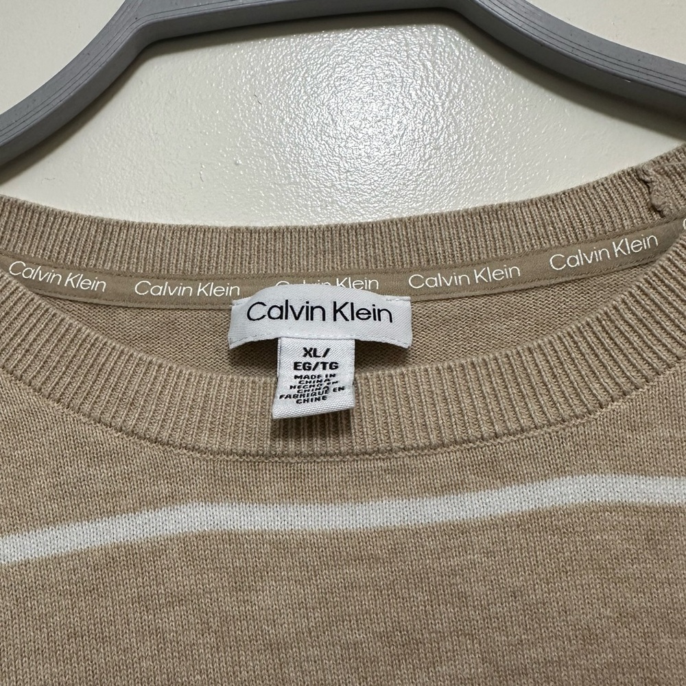 Calvin Klein Beige Pullover with White Stripes